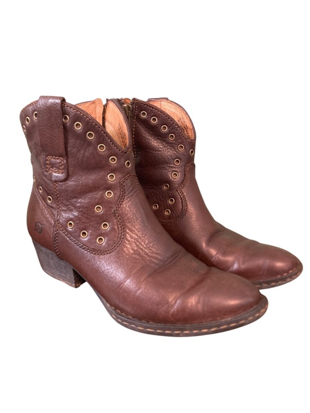 Born Brown Leather Ankle Boots With Gold Eyelet Detail Size 7.5 Timeless Country